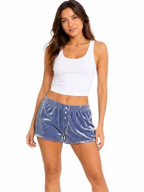 PINK BY VICTORIA’S SECRET Blue Crushed Velvet Lounge Sleep Shorts XS